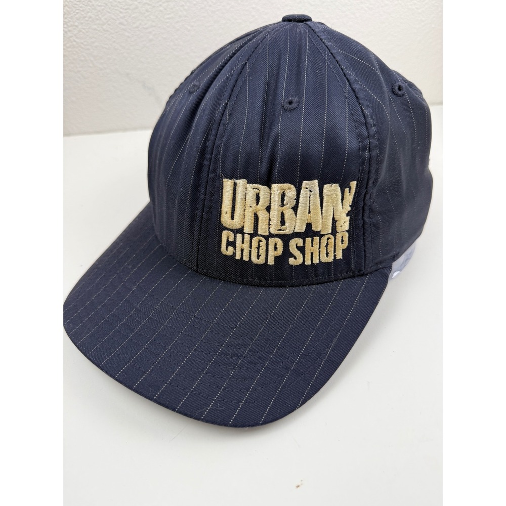 Urban Chop Shop Flexfit Hat Mens L-XL Navy Blue Pinstripe Embroidered Baseball